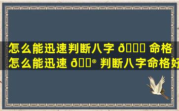 怎么能迅速判断八字 🐒 命格「怎么能迅速 💮 判断八字命格好坏」